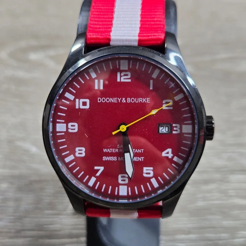 Dooney & Bourke Red Dial Watch Black Case Strap 50M Tested